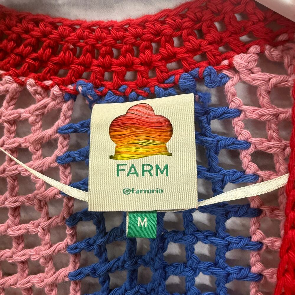 FARM Rio Rainbow Crochet Cardigan Size M Loose Knit Oversized - Picture 5 of 8